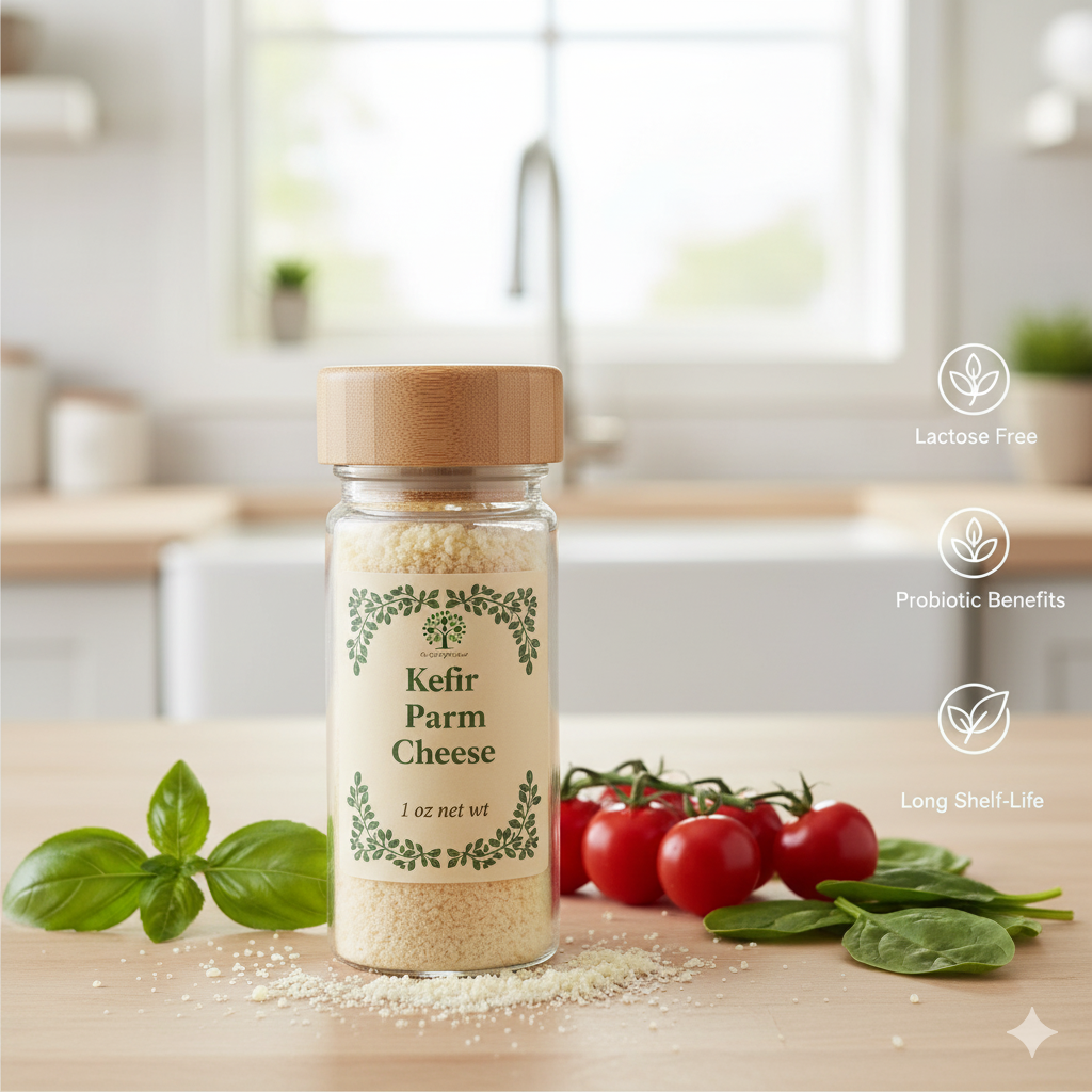 The Spirit of the Forest Kefir Parm Cheese - Lactose Free Parmesan Substitute - 1oz Shaker