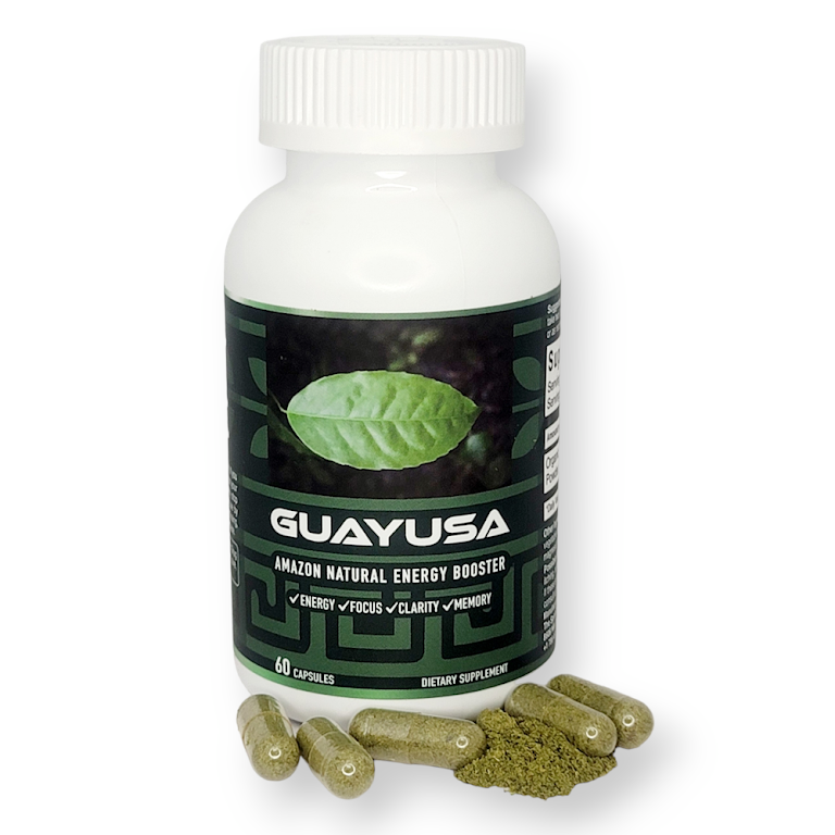 Guayusa Capsules PURE Product No Extract - Organic, Vegan, Loose Leaf Powder Capsule for Natural Energy Boost, Focus, Memory Improvement, and Stress Relief - High in Antioxidants, Caffeine Alternative