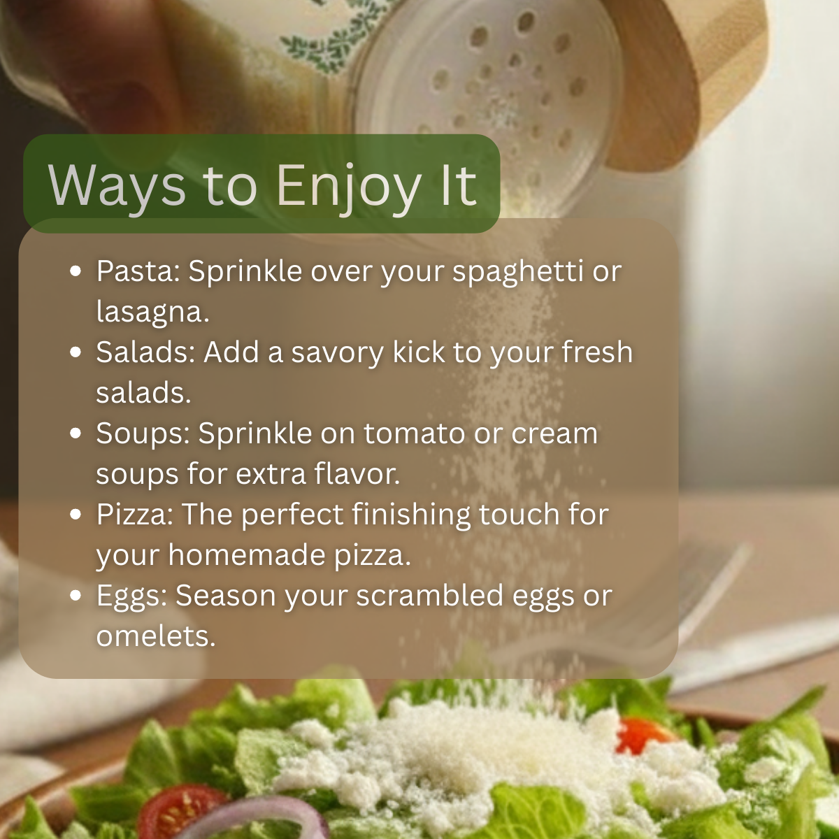 The Spirit of the Forest Kefir Parm Cheese - Lactose Free Parmesan Substitute - 1oz Shaker