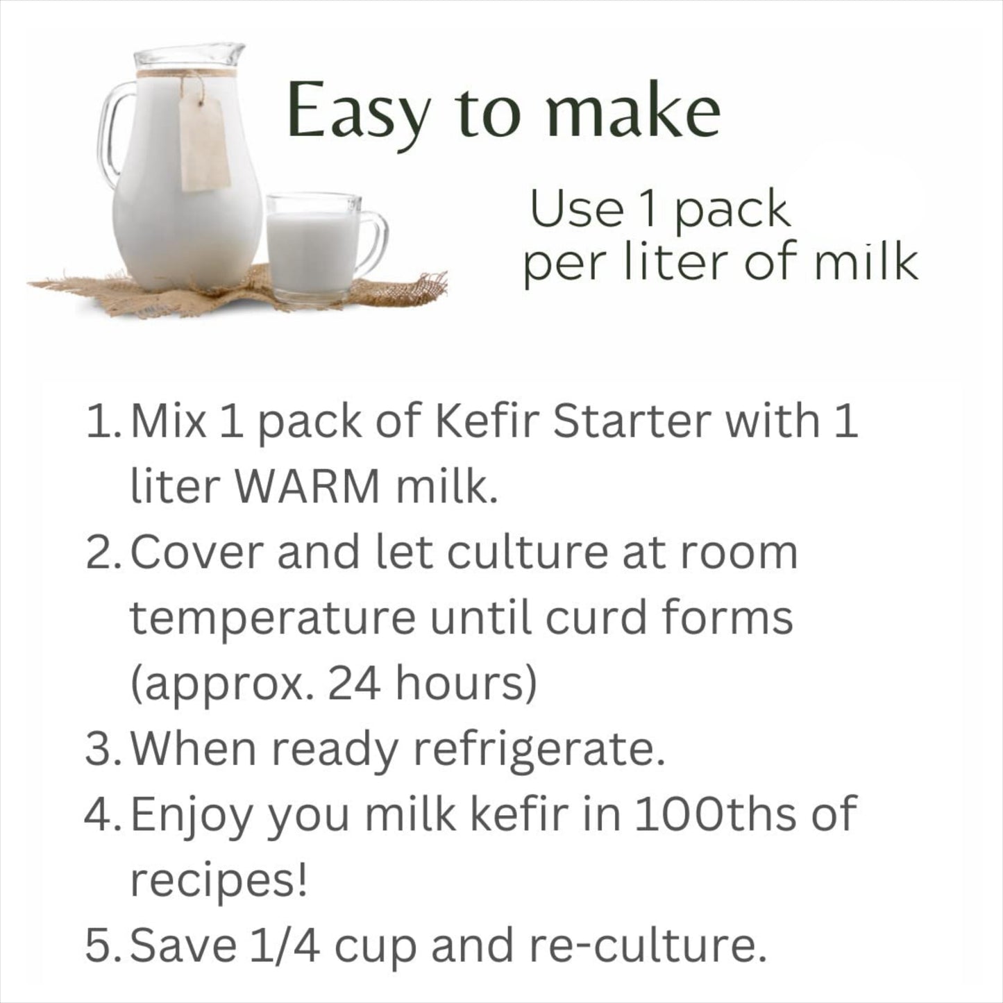 Milk Kefir Lebanese - Live Active Probiotic Cultures for Kefir Starter - No Maintenance - Powder - Bulgaros De Leche Vivos - Non GMO - Gluten Free - Started With A Dairy Or Water Base