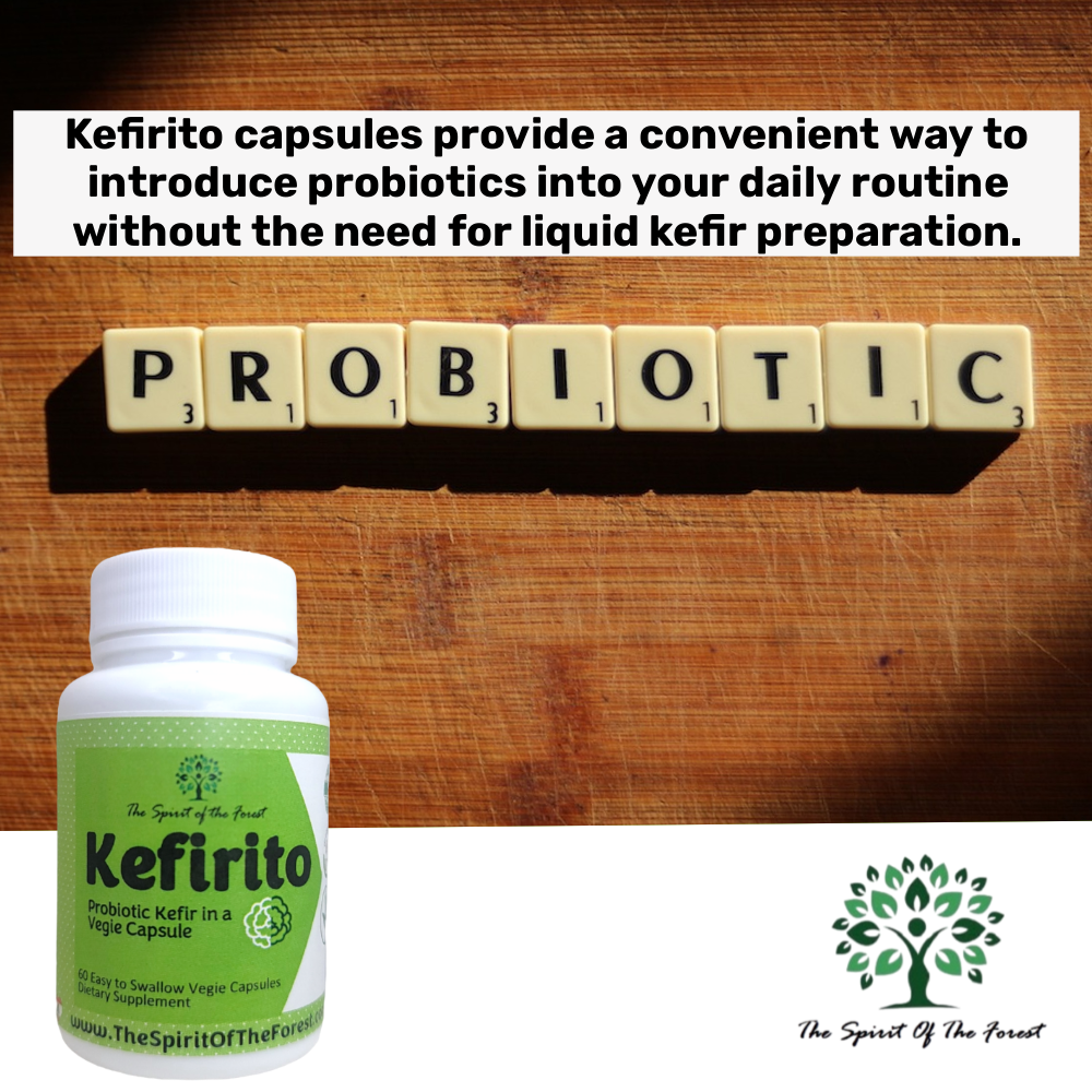 Pure Kefir Probiotic Supplement 50 Billion CFU - Kefirito 7 Strains Kefiran 60 Capsules - Probiotics For Women And Men - Digestive Enzymes Supports Akkermansia 1 Month Supply The Spirit Of The Forest