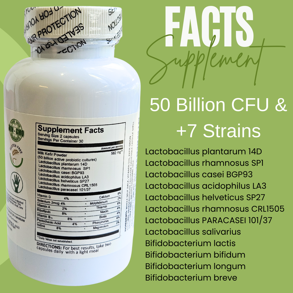 Pure Kefir Probiotic Supplement 50 Billion CFU - Kefirito 7 Strains Kefiran 60 Capsules - Probiotics For Women And Men - Digestive Enzymes Supports Akkermansia 1 Month Supply The Spirit Of The Forest