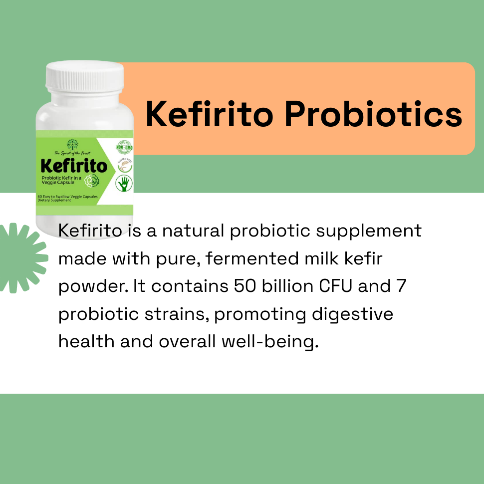 Pure Kefir Probiotic Supplement 50 Billion CFU - Kefirito 7 Strains Kefiran 60 Capsules - Probiotics For Women And Men - Digestive Enzymes Supports Akkermansia 1 Month Supply The Spirit Of The Forest