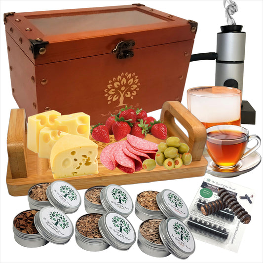 Cocktail Smoker Kit - Whiskey Smoker Kit with Smoking Gun, Food Tray and Wood Chips - 6 Flavors Included - Elegant All-In-One Smoker Box Kit for Perfect Drinks and Foods