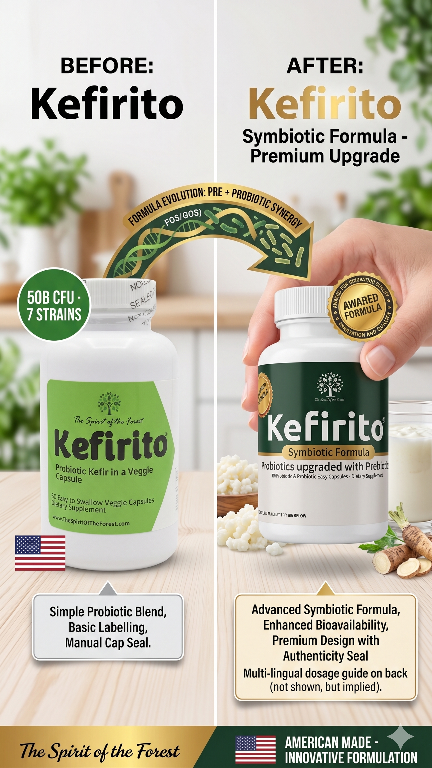 Kefirito Kefir Vegie Capsules Billions Active Probiotic Cultures, Supports Gluten-Free