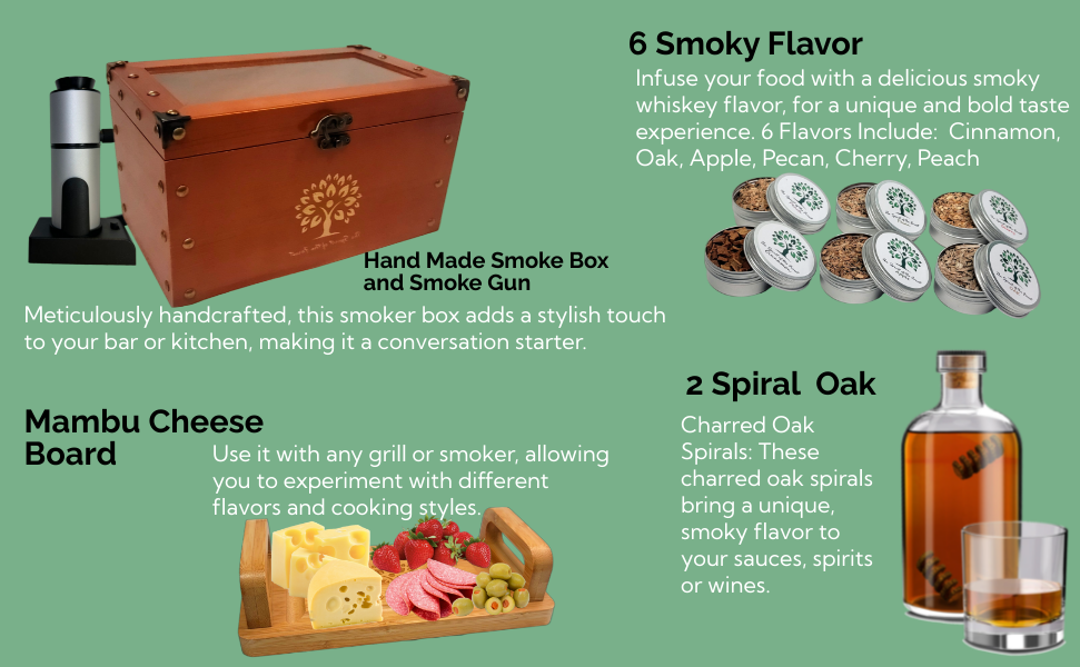 Cocktail Smoker Kit - Whiskey Smoker Kit with Smoking Gun, Food Tray and Wood Chips - 6 Flavors Included - Elegant All-In-One Smoker Box Kit for Perfect Drinks and Foods