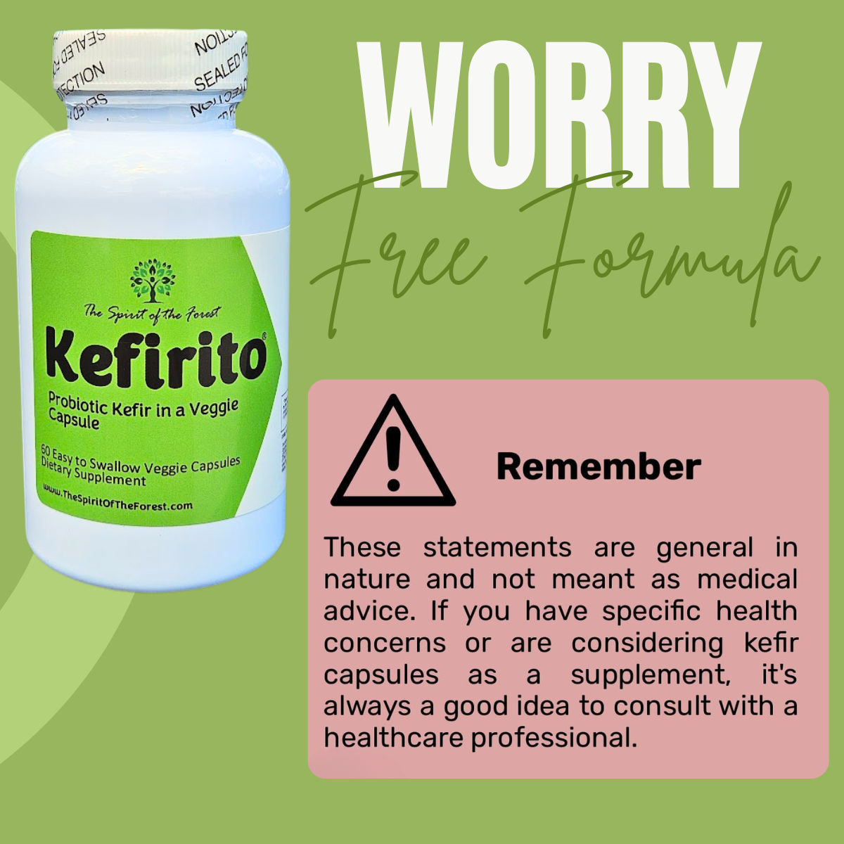 Pure Kefir Probiotic Supplement 50 Billion CFU - Kefirito 7 Strains Kefiran 60 Capsules - Probiotics For Women And Men - Digestive Enzymes Supports Akkermansia 1 Month Supply The Spirit Of The Forest