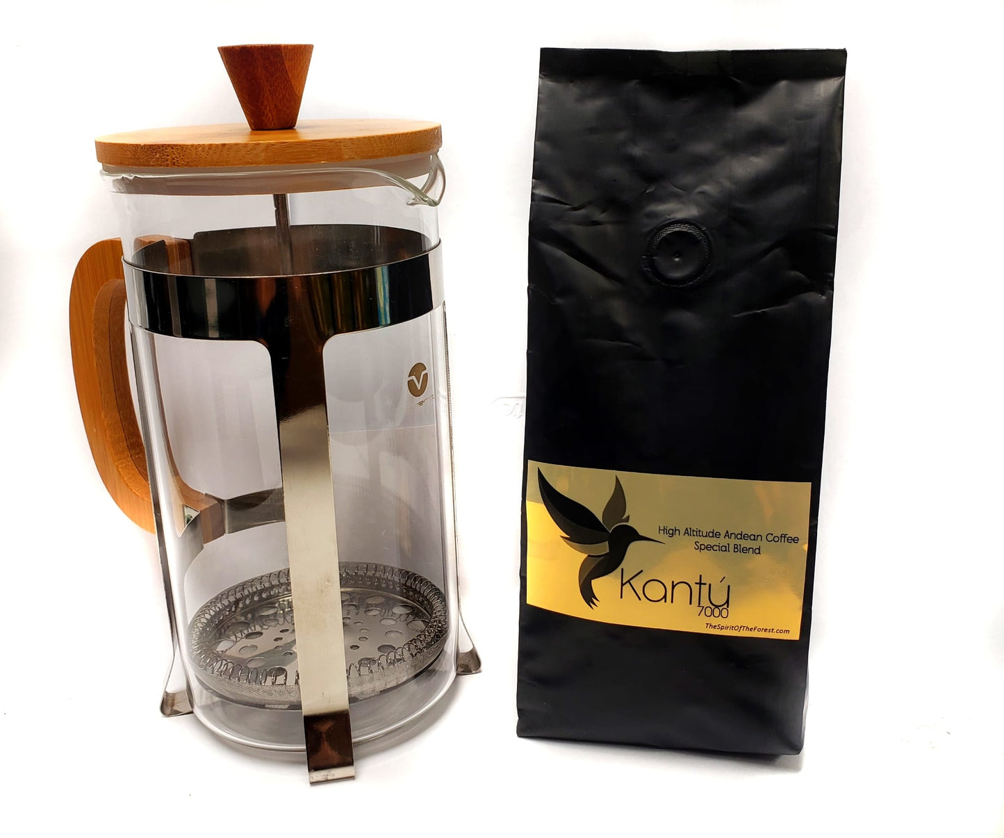 Special Combo Kantu Coffee High Altitude Medium Roasted Coffee Beans 9.1 oz  + French Press Maker Coffee